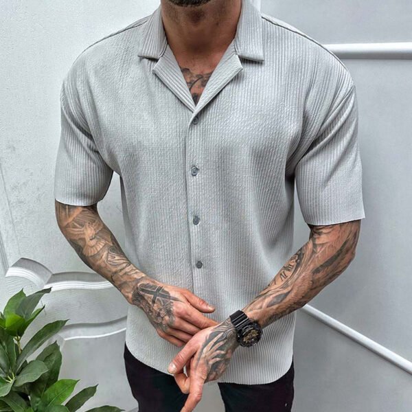 Men's Cardigan Solid Color Short Sleeve Shirt - Image 7