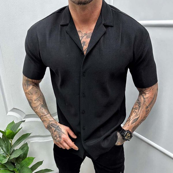 Men's Cardigan Solid Color Short Sleeve Shirt - Image 2