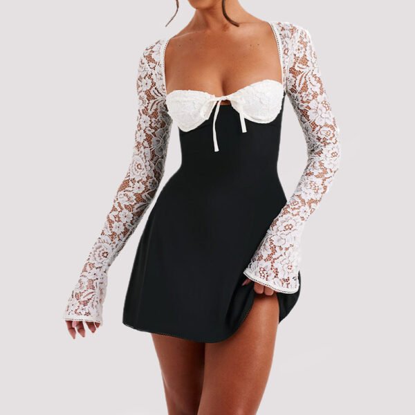 Y2K  Lace Long Sleeve Dress Fashion Sexy Corset Backless Lace Up Short Dresses Womens Clothing - Image 6